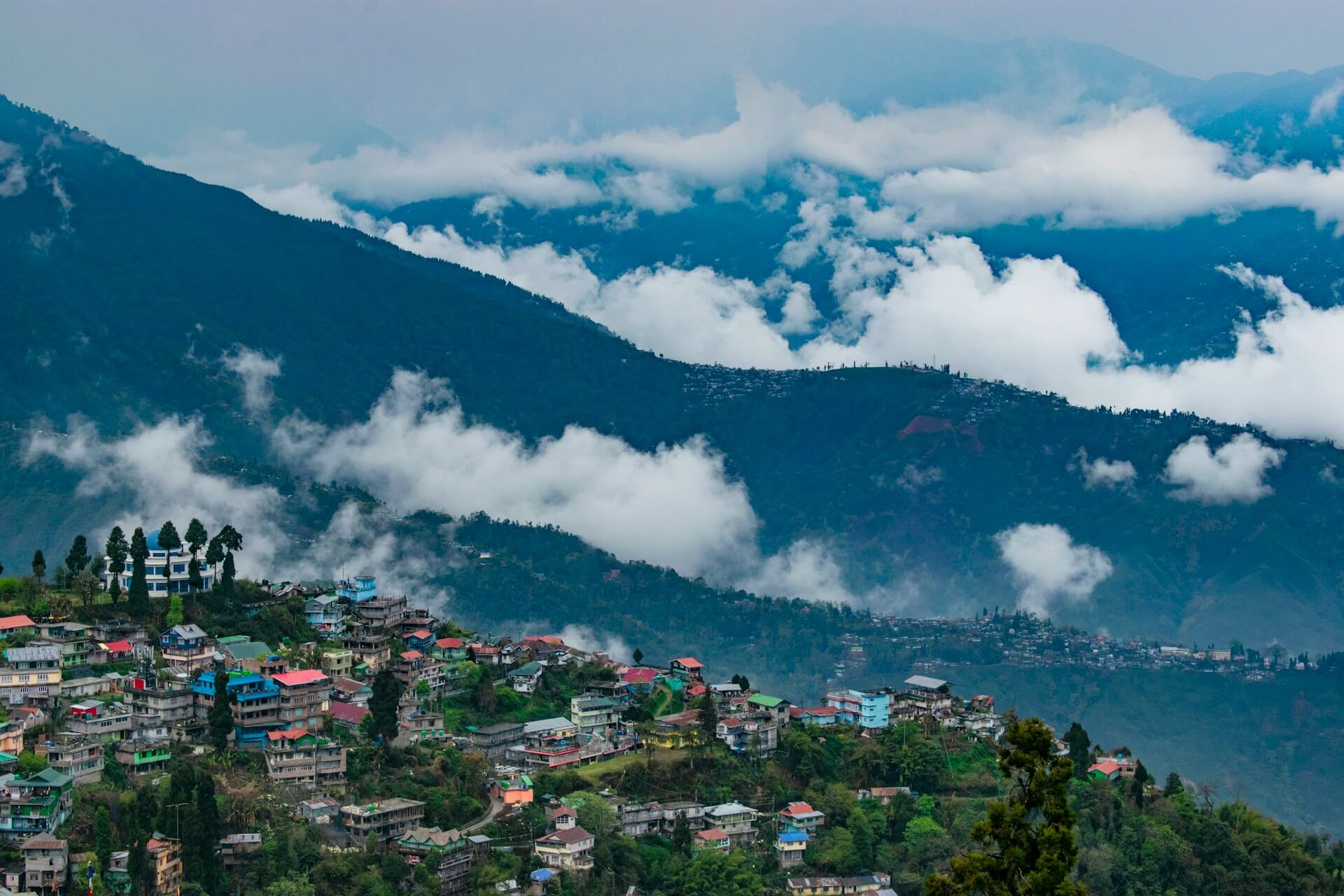 Darjeeling Kanchenjunga view from Chowrasta tea gardens colonial hill station West Bengal