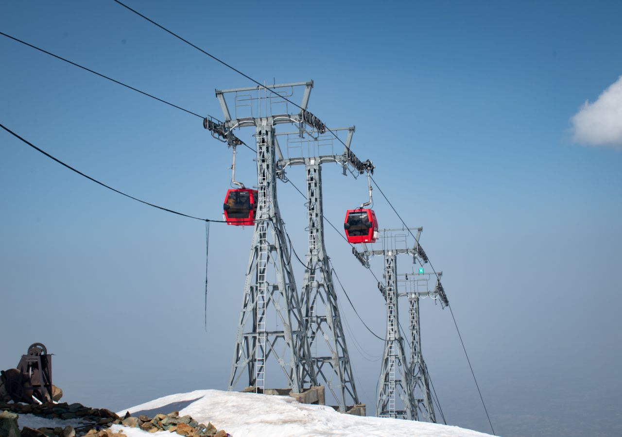 Gulmarg gondola cable car climbing toward the snow-covered Apharwat Peak