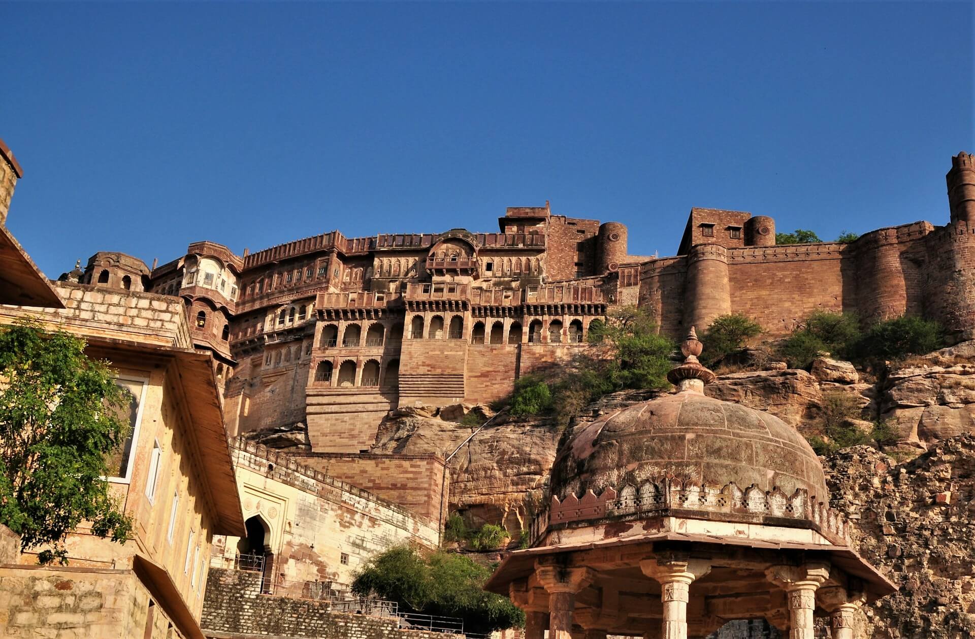 Mehrangarh Fort Jodhpur massive ramparts cannon view Blue City below