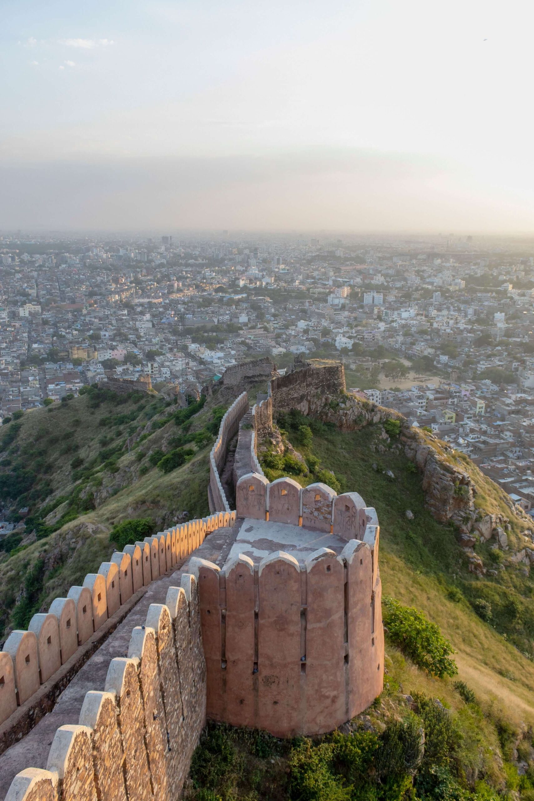 Nahargarh Fort Jaipur sunset panoramic view Aravalli hills pink city
