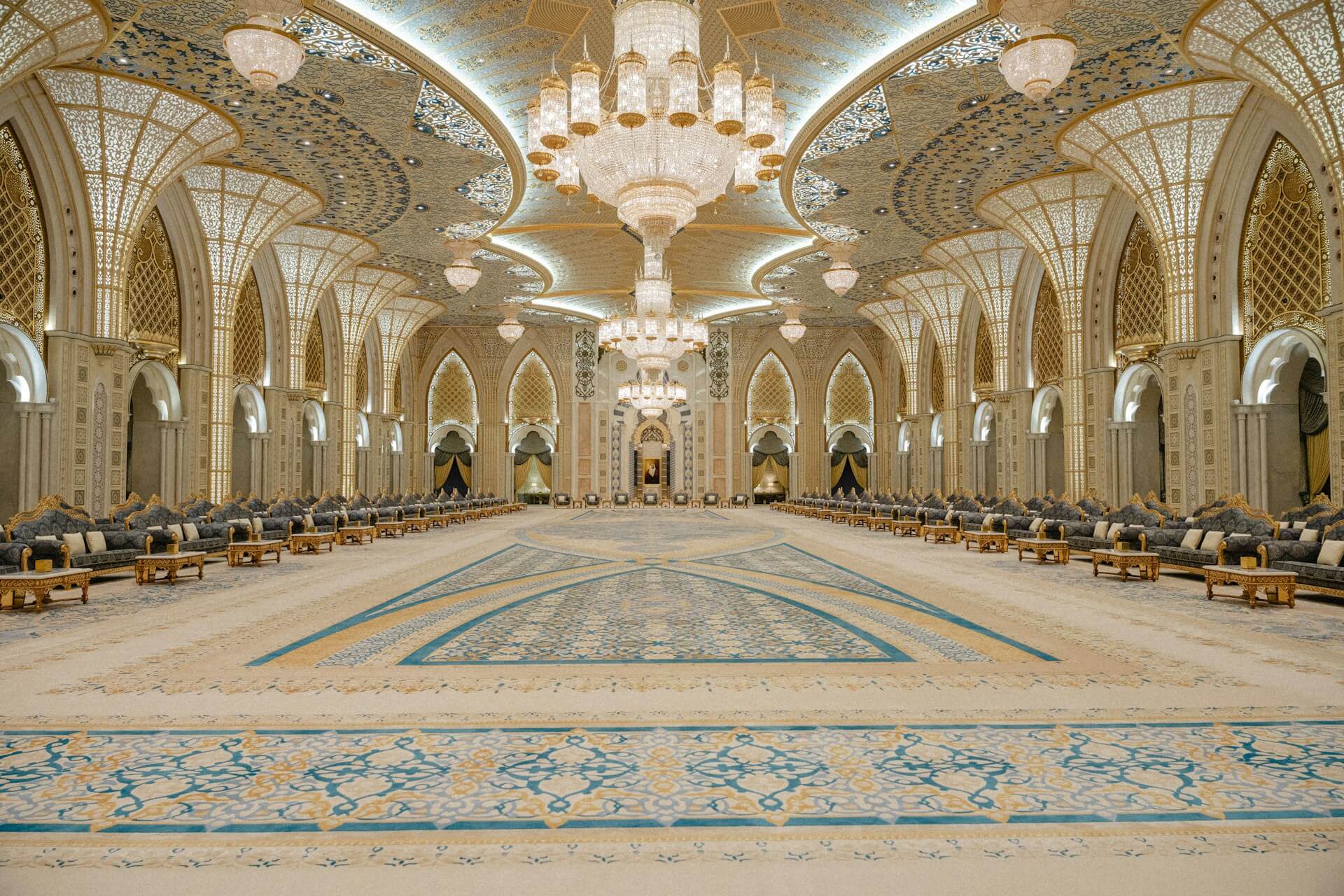 The white domed Great Hall of Qasr Al Watan presidential palace in Abu Dhabi