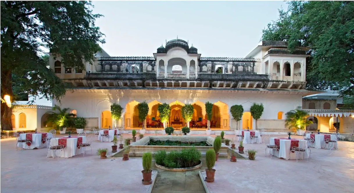 Samode Palace Rajasthan heritage hotel frescoes Rajput royal interior
