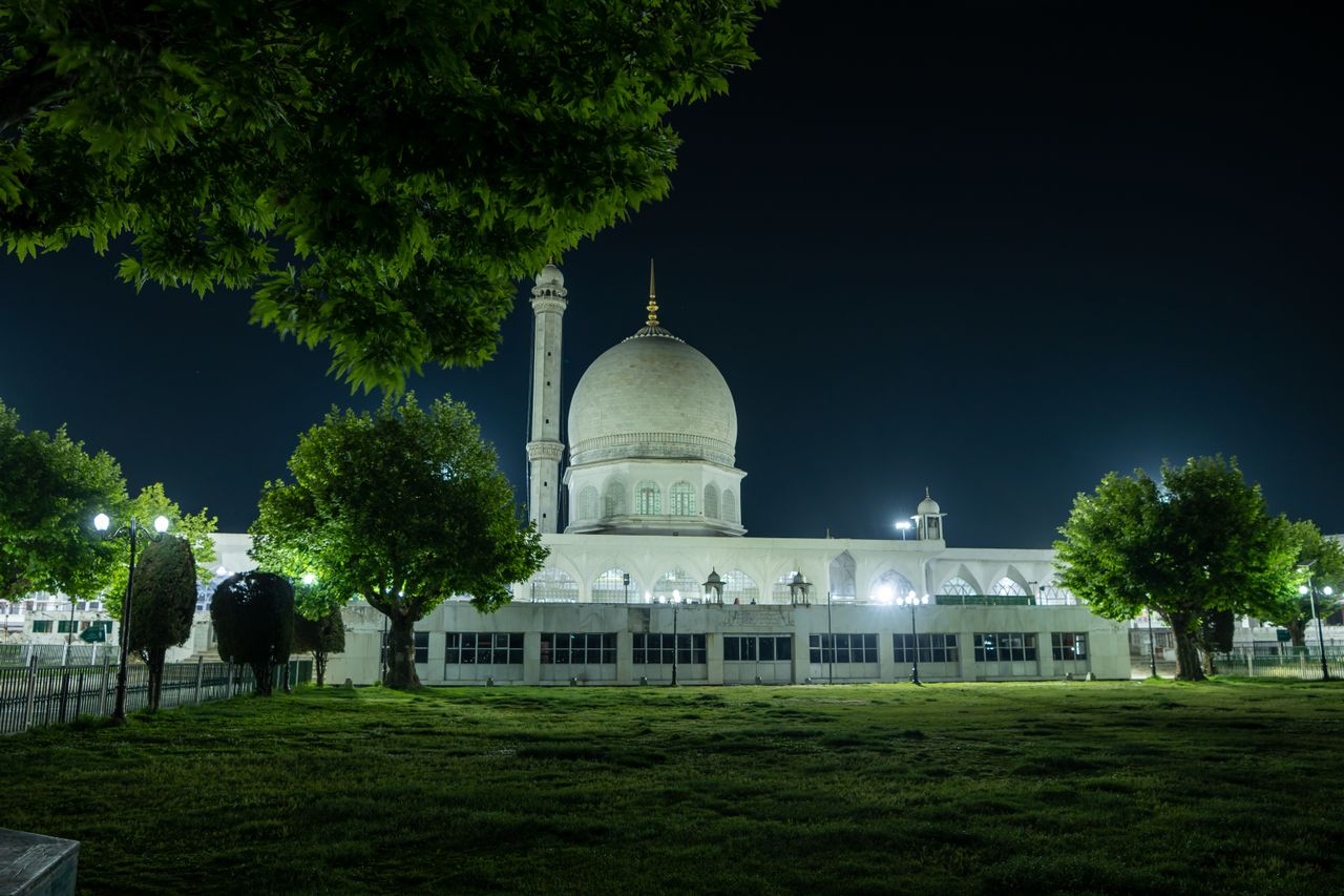 The white marble Hazratbal Shrine on the shore of Dal Lake in Srinagar