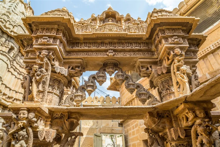 Jain Temples Jaisalmer Fort interior carved sandstone pillars