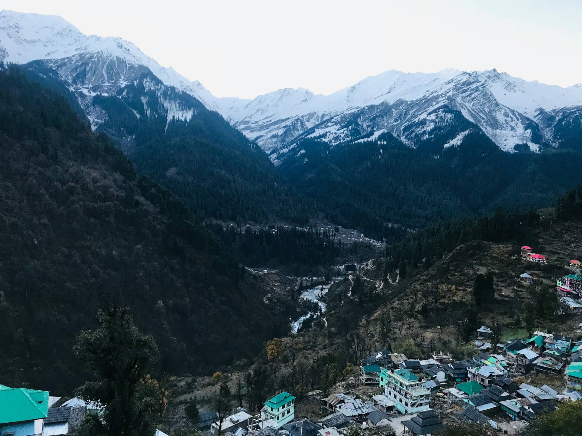 Tosh village Parvati Valley Himachal Pradesh mountain view snow peaks Pin Parvati